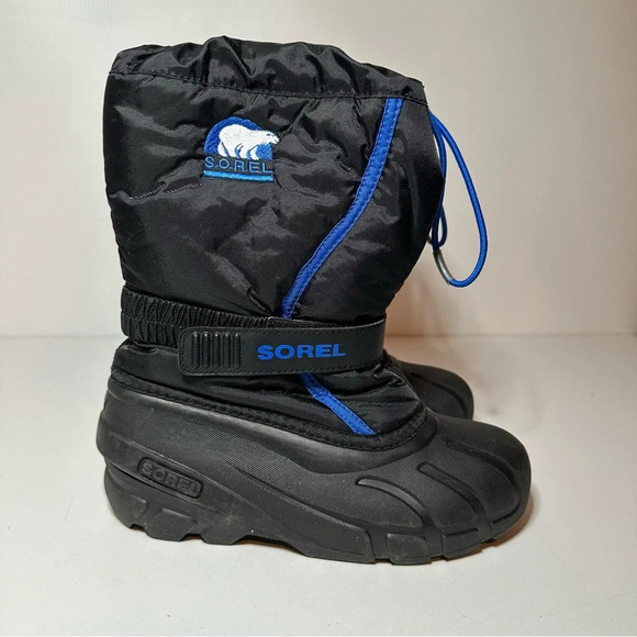 SOREL "FLURRY" SNOW BOOTS KIDA SIZE 4 BLACK/BLUE (NY1810-010) - Picture 1 of 10